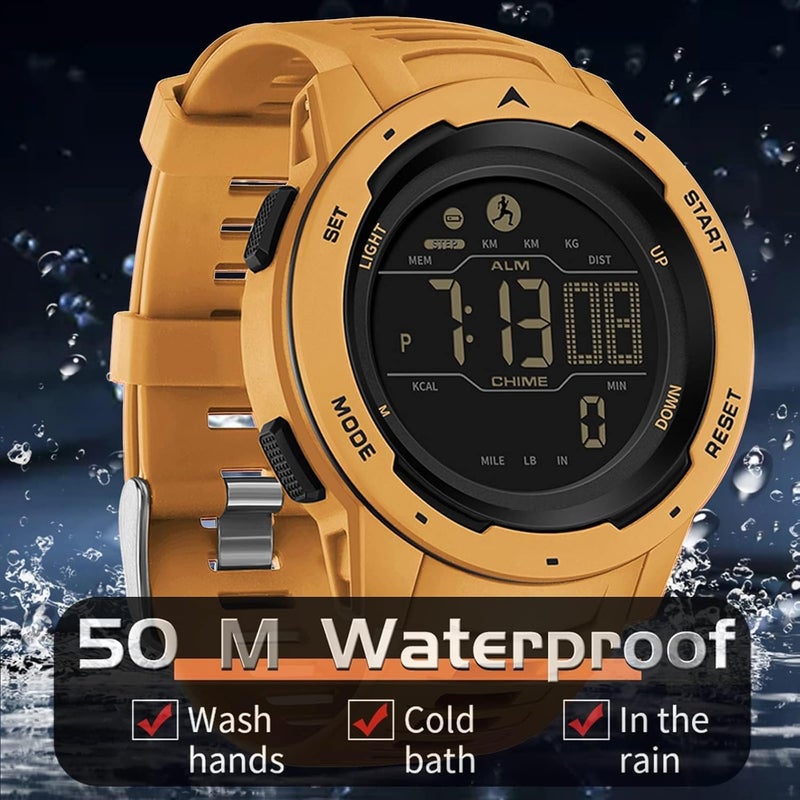 findtime Men's Digital Watch Waterproof Pedometer Watches Sport Watch Step Counter Calorie Military Watch with Stopwatch Alarm LED Backlight Countdown - Image 3